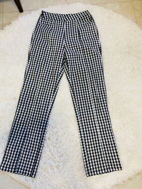 SHEIN BLACK a and White Gingham Check Pants XS High Waist straight Leg